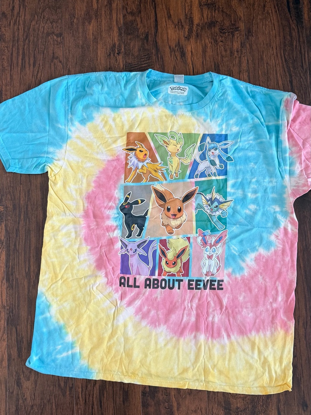 Pokemon Eevee Evolutions Pink & Blue Tie-Dye Graphic T-Shirt, Size XXL